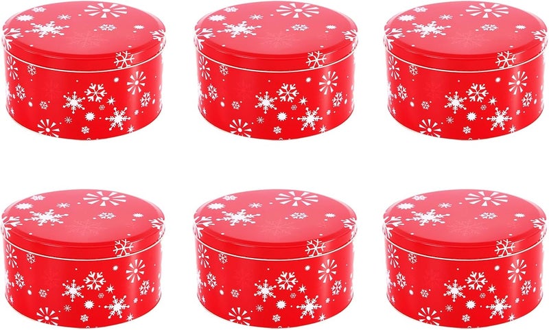 TangFee 6Pieces Christmas Cookie Tins, 6.5Inch Round Cookie Containers, Empty Metal Cookie Tins with Lids for Christmas Holiday Gift Giving - Image 1